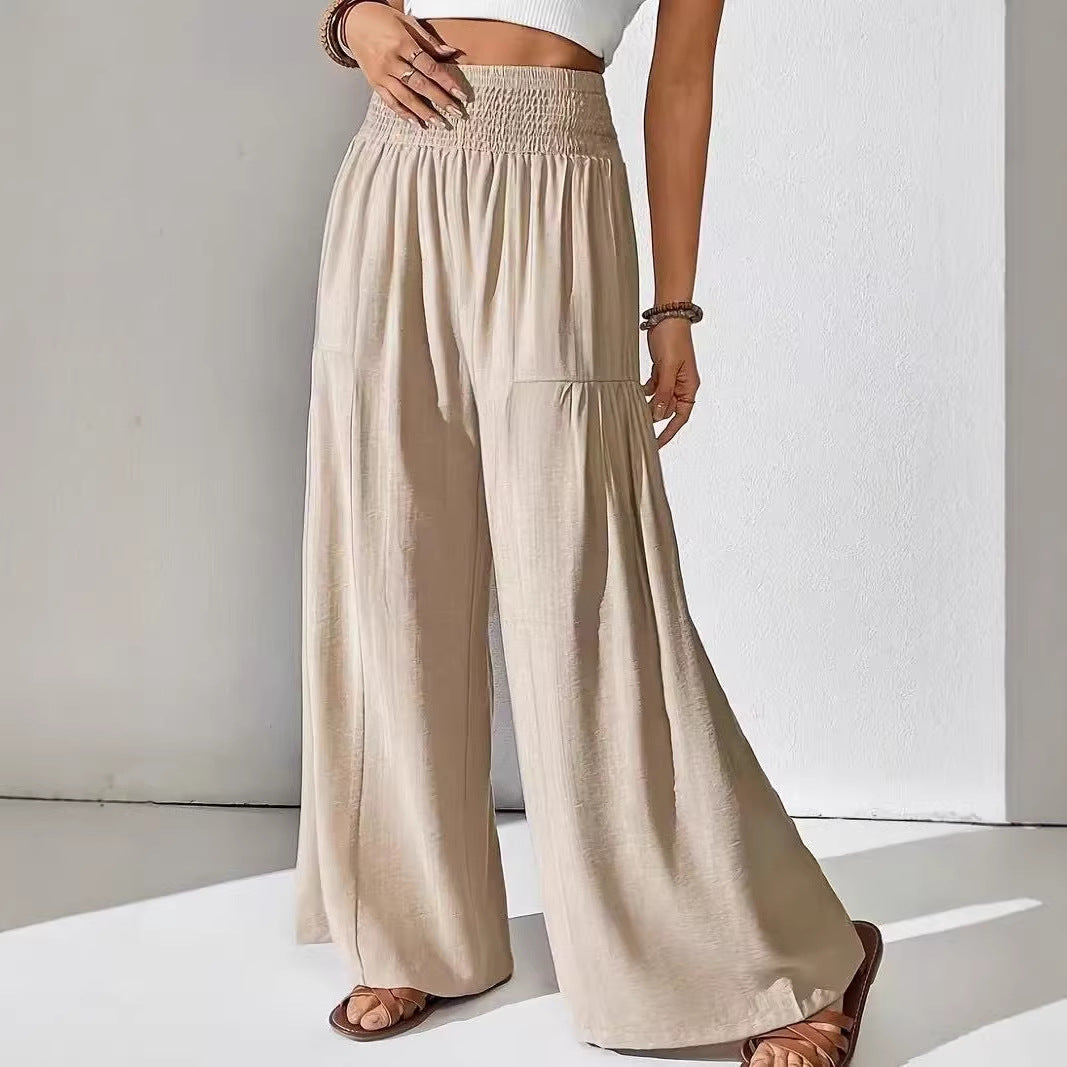 Damen weite Palazzo-Hose mit gerafftem Smock-Bund und Stufendetails Shop Nory