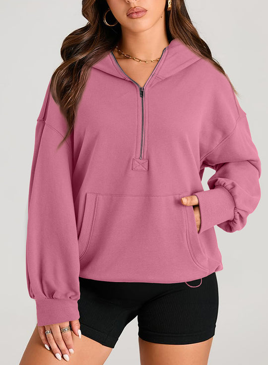 Damen Oversize-Halbzip-Hoodie mit Tunnelzug und Kängurutasche Shop Nory