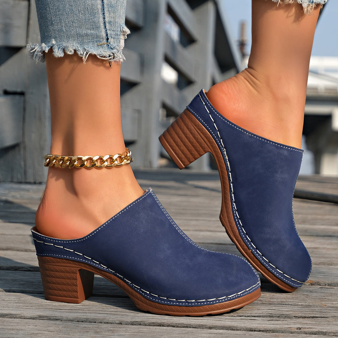 Damen bequeme Clogs aus hochwertigem Wildleder mit elegantem Blockabsatz