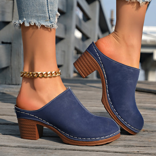 Damen bequeme Clogs aus hochwertigem Wildleder mit elegantem Blockabsatz