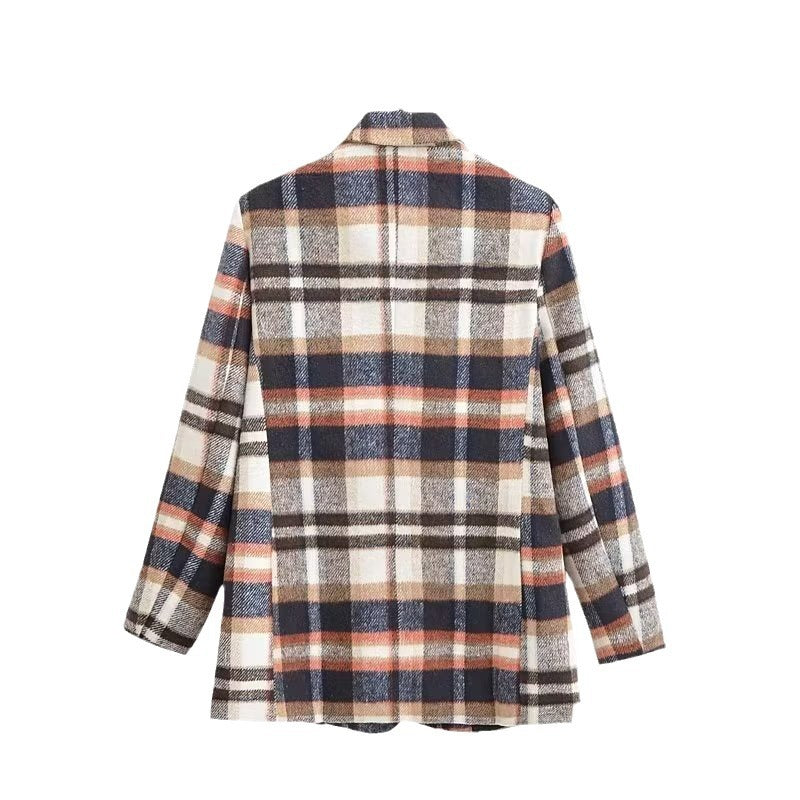 Damen Karierter Wollmix-Einreiher Blazer mit Reverskragen und Pattentaschen Shop Nory