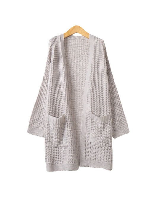 Damen Langer Oversize Strickmantel mit offener Front und aufgesetzten Taschen Shop Nory