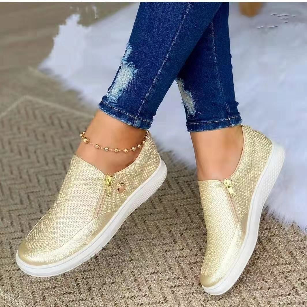 Damen Slip-On Sneakers mit seitlichem Reißverschluss und atmungsaktiver Textur