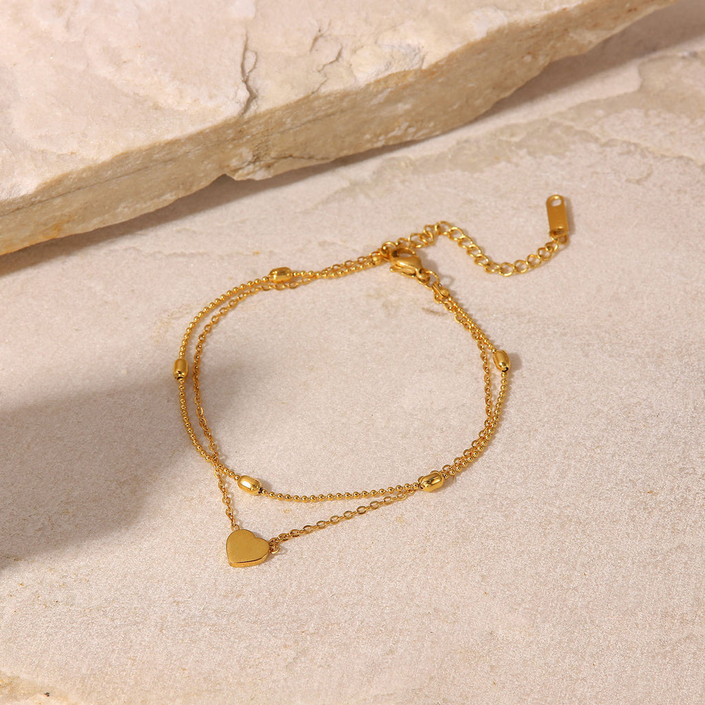 Damen Fußkettchen mit doppelter Gliederkette und herzförmigem Anhänger Shop Nory