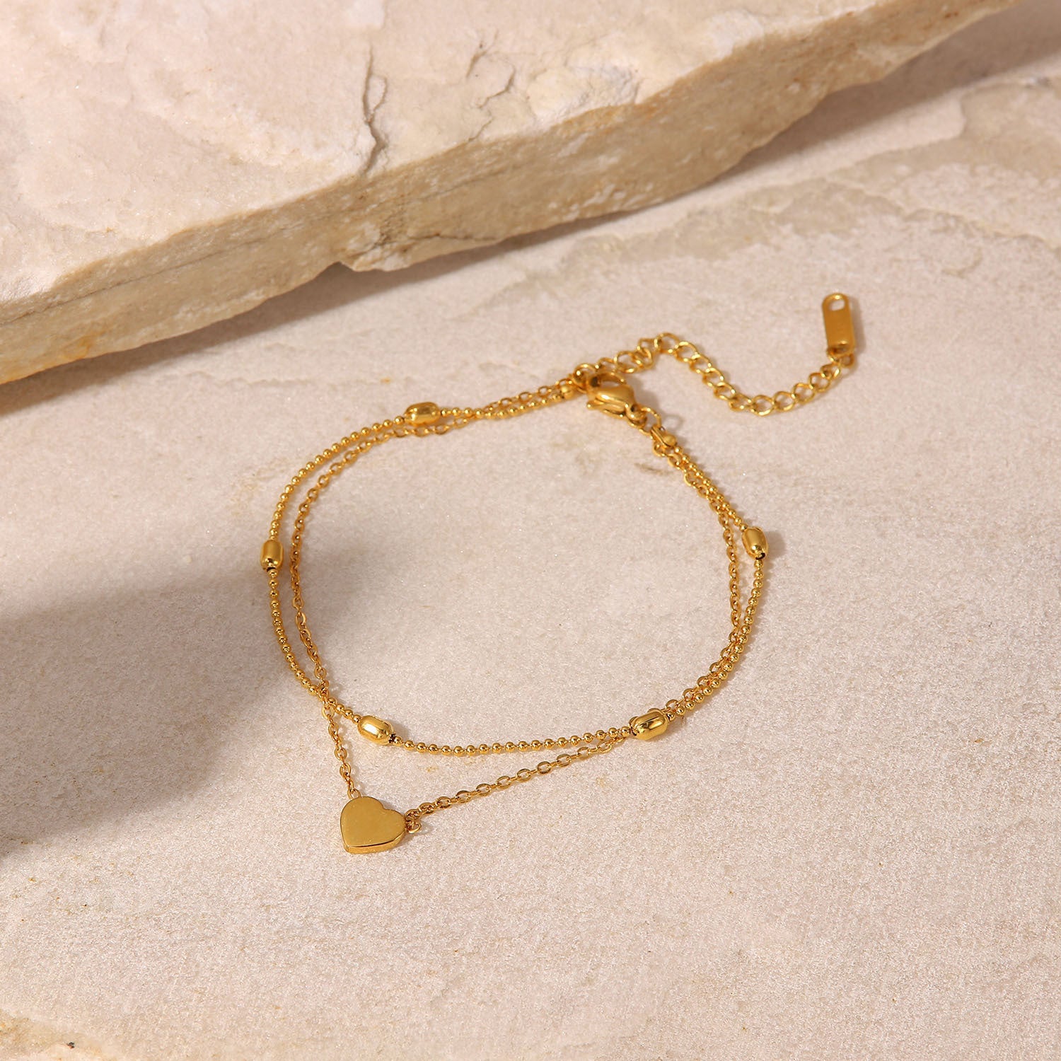 Damen Fußkettchen mit doppelter Gliederkette und herzförmigem Anhänger Shop Nory