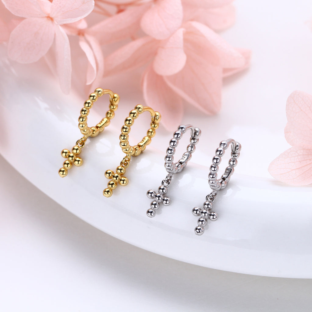 Damen Creolen Ohrringe mit Kreuzdesign aus 925 Sterling Silber Shop Nory