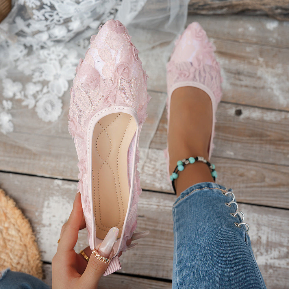 Damen elegante spitze Ballerinas mit floralen Akzenten