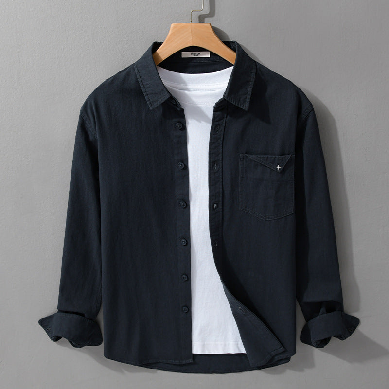 Herren Leichte Baumwoll-Hemdjacke im Layering-Look mit Kentkragen und aufgesetzter Brusttasche Shop Nory
