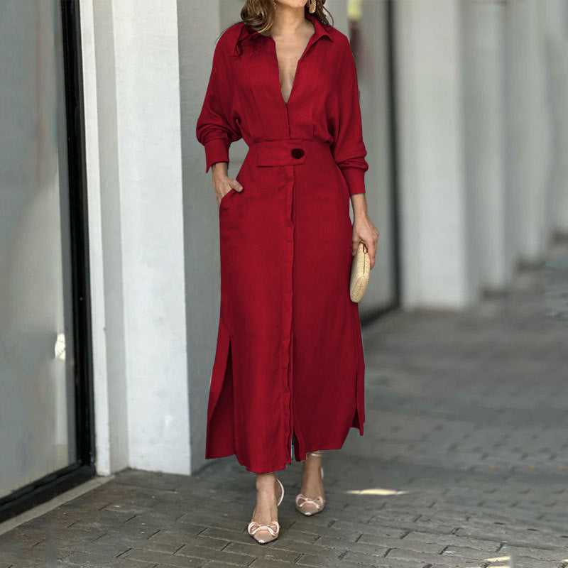 Damen Maxikleid aus leichtem Leinen mit eleganter Knopfleiste und praktischen Seitenschlitzen