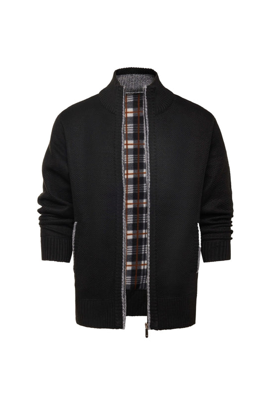 Herren gebürstete Strickjacke mit kariertem Thermofutter und Stehkragen Shop Nory