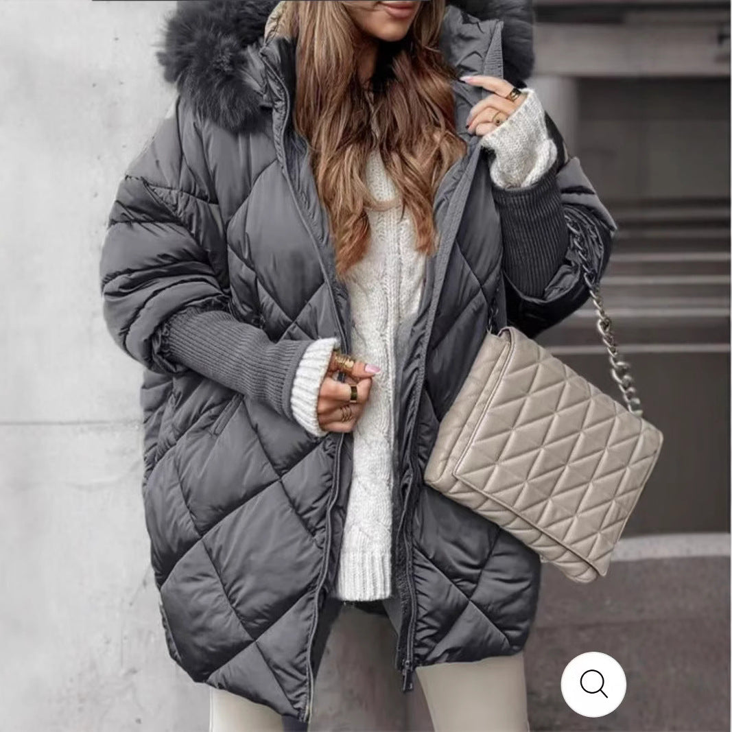 Damen nan weit geschnittener gesteppter Winterparka mit Kapuze Kunstpelzbesatz und Rippbündchen Shop Nory