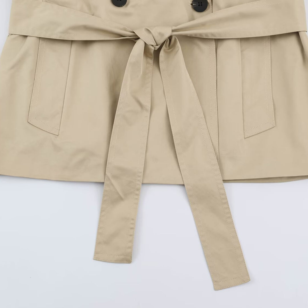 Damen Kurzer leichter Trench-Mantel mit Bindegürtel, überschnittenen Schultern und doppelter Knopfleiste Shop Nory