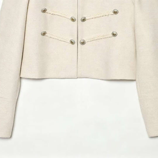 Damen kurze militärische Jacke mit Stehkragen, Zierkordeln und Zierknöpfen Shop Nory