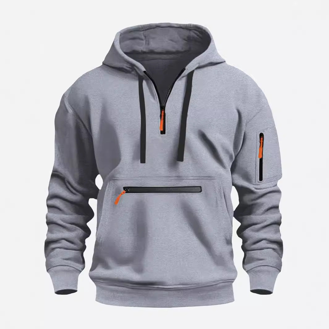 Herren nan technischer Halbzip Kapuzenpullover mit frontaler Reißverschlusstasche und Ärmel-Tasche Shop Nory