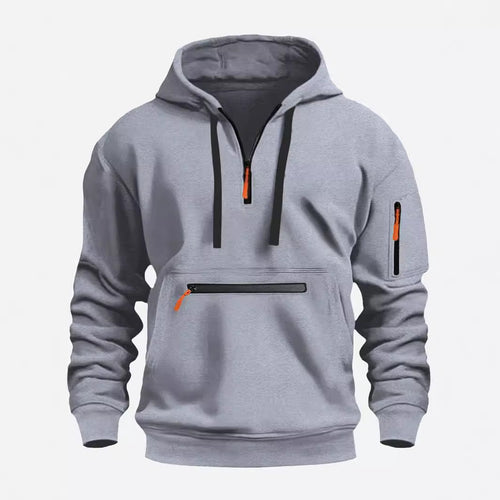 Herren nan technischer Halbzip Kapuzenpullover mit frontaler Reißverschlusstasche und Ärmel-Tasche Shop Nory
