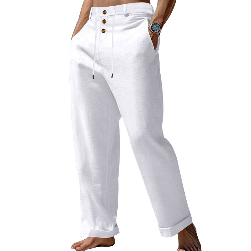 Herren lässige Leinenhose mit verstellbarem Kordelzug und praktischen Seitentaschen