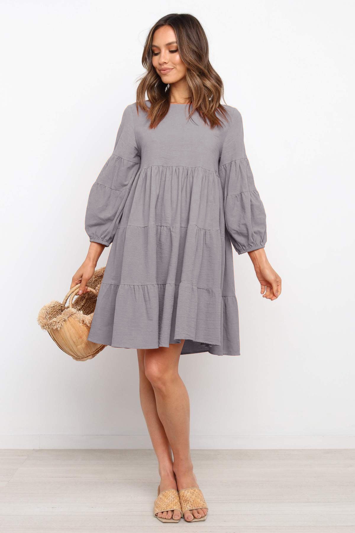 Damen romantisches Sommerkleid mit voluminösen Ärmeln und Rüschendetails