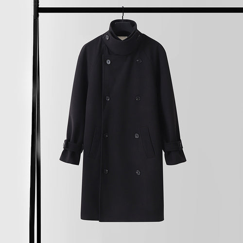 Herren Dramatisch geschnittener Doppelreihiger Wollmix-Longcoat mit Kragenlaschen und Bindegürtel Shop Nory