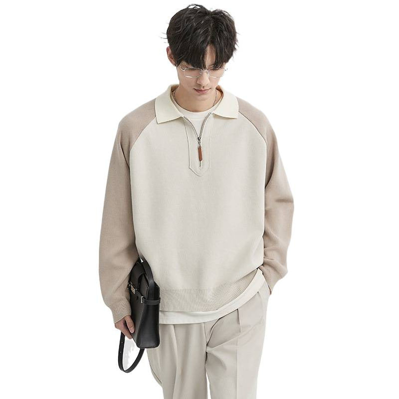 Herren Halbzip-Pullover mit Polokragen und Colourblock-Ärmeln Shop Nory