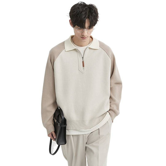 Herren Halbzip-Pullover mit Polokragen und Colourblock-Ärmeln Shop Nory