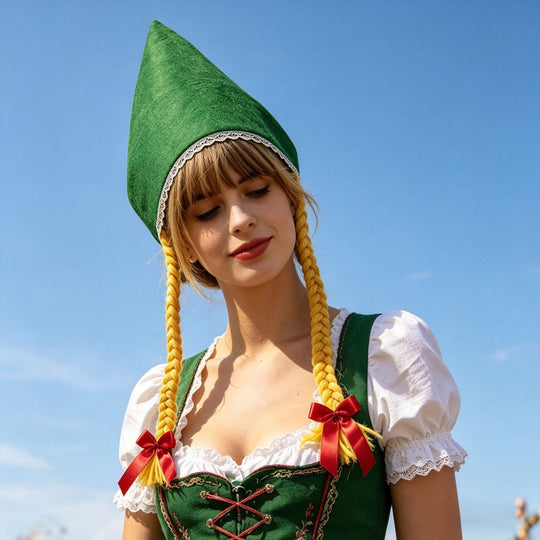 Damen nan traditionelle Trachtenhaube aus Baumwollvelours mit feinem Spitzenrand für Dirndl Shop Nory