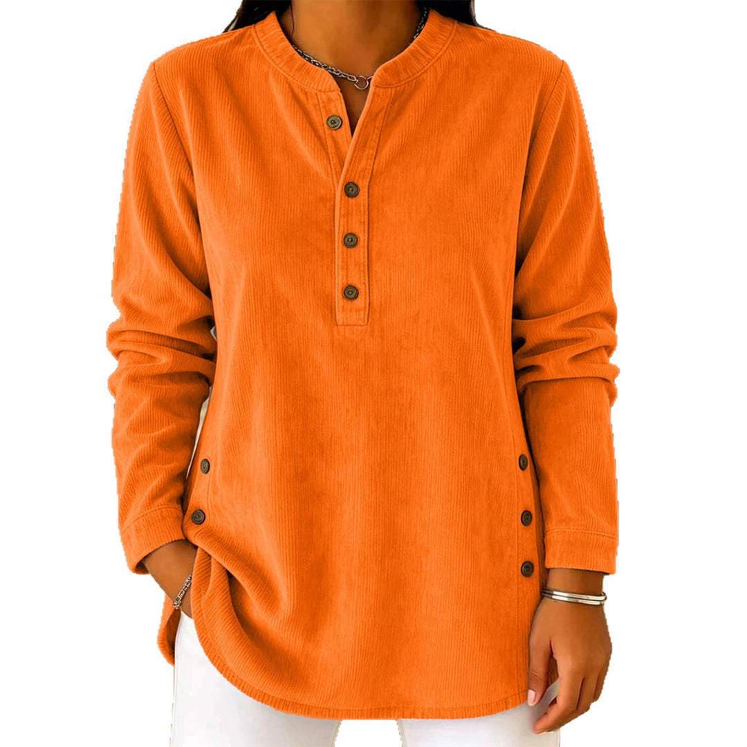 Damen Lässige Cordoptik‑Tunika mit Henley‑Kragen und Seitenknöpfen Shop Nory