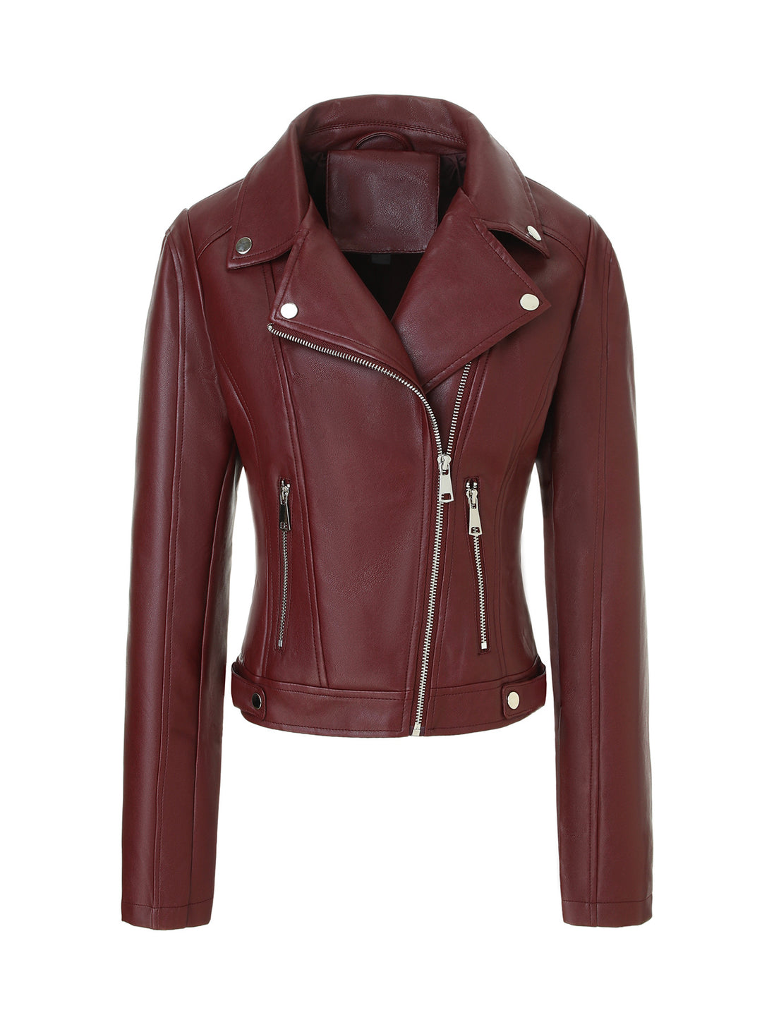Damen Kurz geschnittene taillierte Bikerjacke aus Nappaleder mit asymmetrischem Reißverschluss Shop Nory