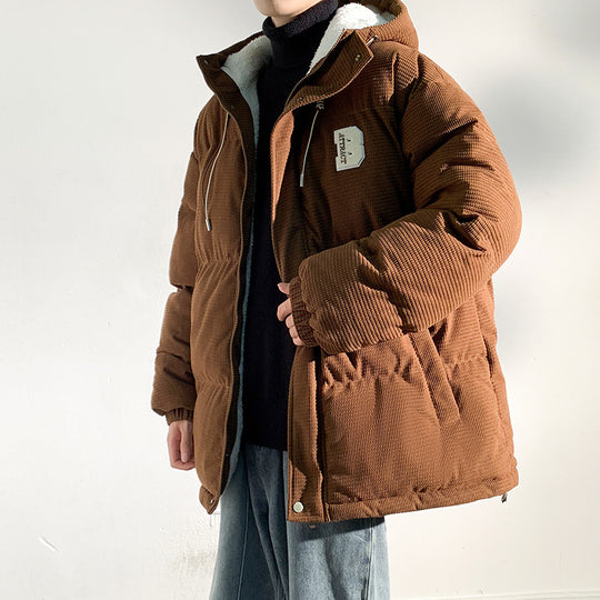 Herren Gepolsterte Cord-Steppjacke mit Kapuze, Teddyfleece-Innenfutter und Oversize-Schnitt Shop Nory