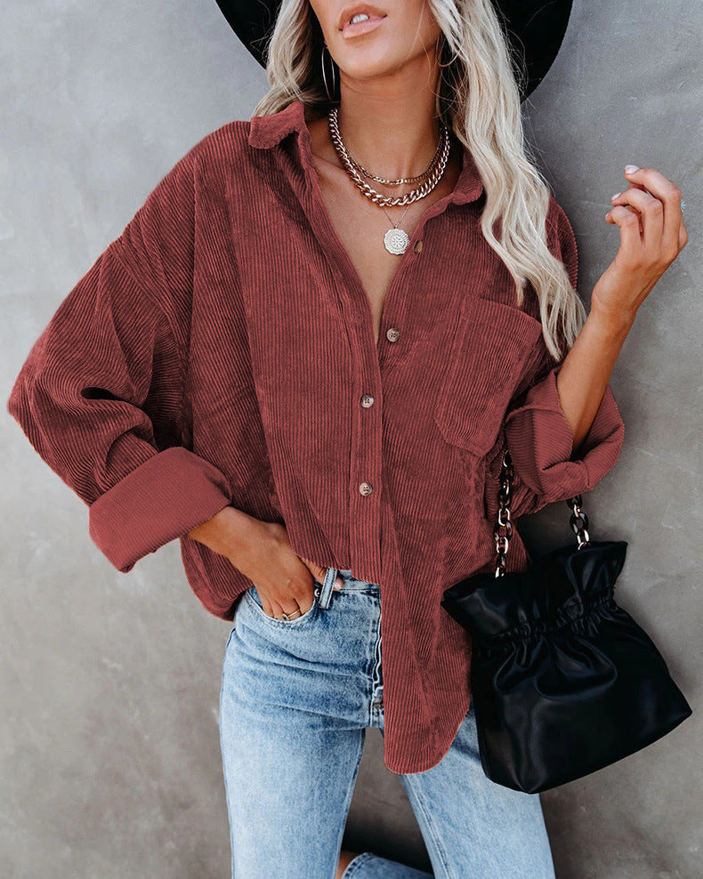 Damen lässige Cordhemdbluse