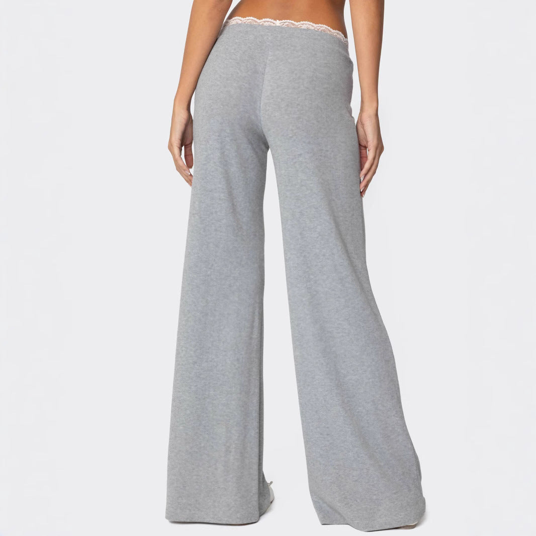 Damen weite Loungehose mit Spitzenbund und Kordelzug Shop Nory