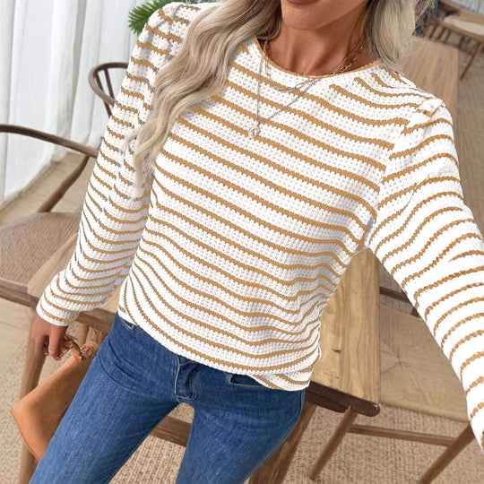 Damen Gestreiftes Feinstrick-Longsleeve mit strukturierter Masche und Rundhals Shop Nory