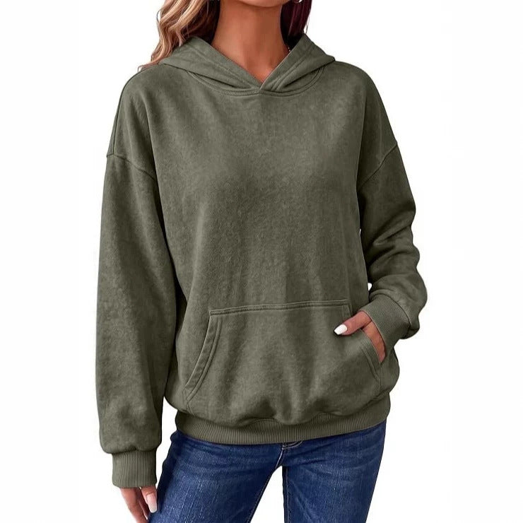 Damen Oversize-Kapuzenpullover mit Kängurutasche, washed-Finish und gerippten Bündchen Shop Nory