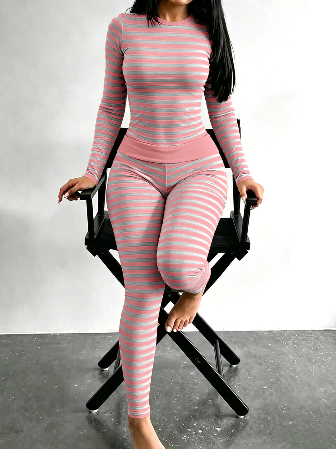 Damen Figurschmeichelndes Stretch-Lounge-Set mit Langarmtop und taillenhoher Leggings Shop Nory