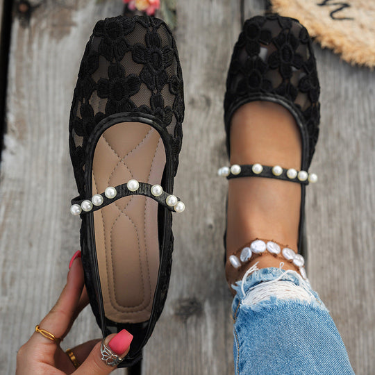 Damen elegante Ballerinas mit floralen Applikationen und rutschfester Sohle