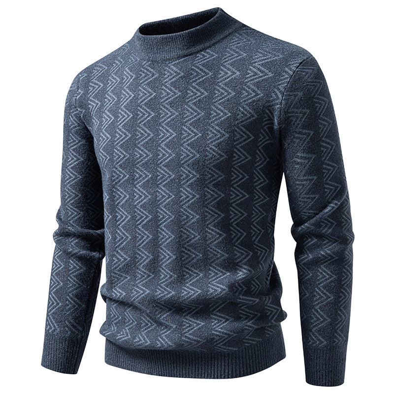 Herren Feinstrick-Mockneck-Pullover mit geometrischem Zickzack-Jacquard Shop Nory