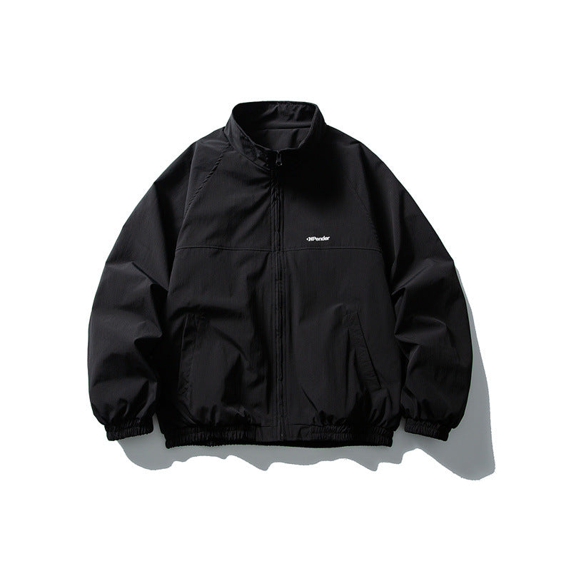 Unisex Leichte wasserabweisende Windjacke mit Stehkragen, Raglanärmeln und elastischem Saum Shop Nory