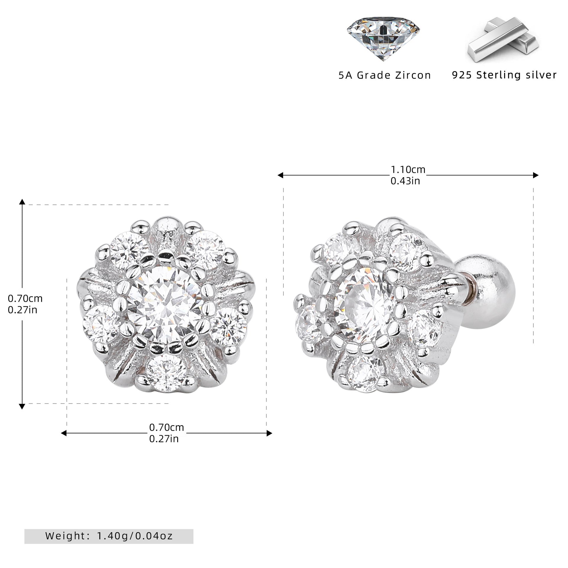 Damen Ohrstecker mit luxuriösem Zirkonmotiv und hochwertiger 925 Sterling Silberfassung Shop Nory