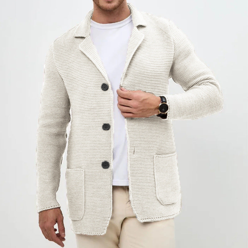 Herren grobgestrickter Strickcardigan mit Schalkragen und aufgesetzten Taschen Shop Nory
