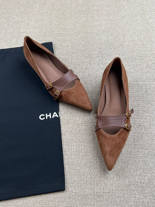 Damen Slingback-Ballerinas mit dekorativer Schnallenakzent und eleganter Lederoberfläche