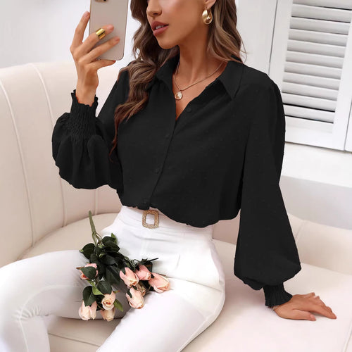 Damen Cropped-Bluse mit Struktur, Puffärmeln und Smokbündchen Shop Nory
