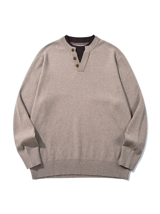 Unisex Gerippter Baumwollmix-Pullover mit Henley-Knopfleiste und Relaxed-Schnitt Shop Nory