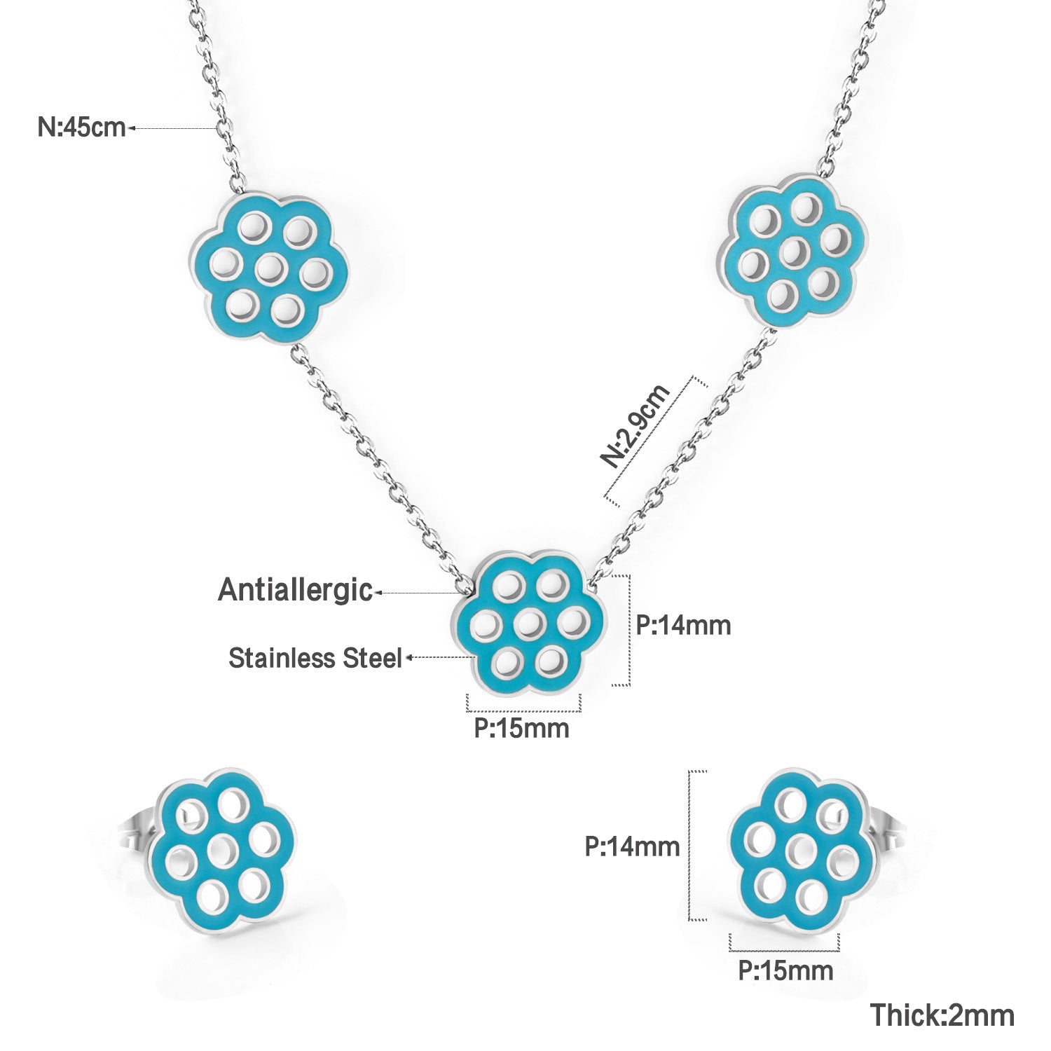 Damen Schmuckset mit floralen Anhängern aus goldplattiertem Edelstahl Shop Nory