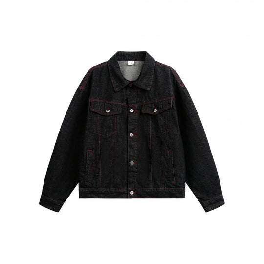 Unisex Boxy-Denimjacke mit kontrastierenden Ziernähten und Pattentaschen Shop Nory