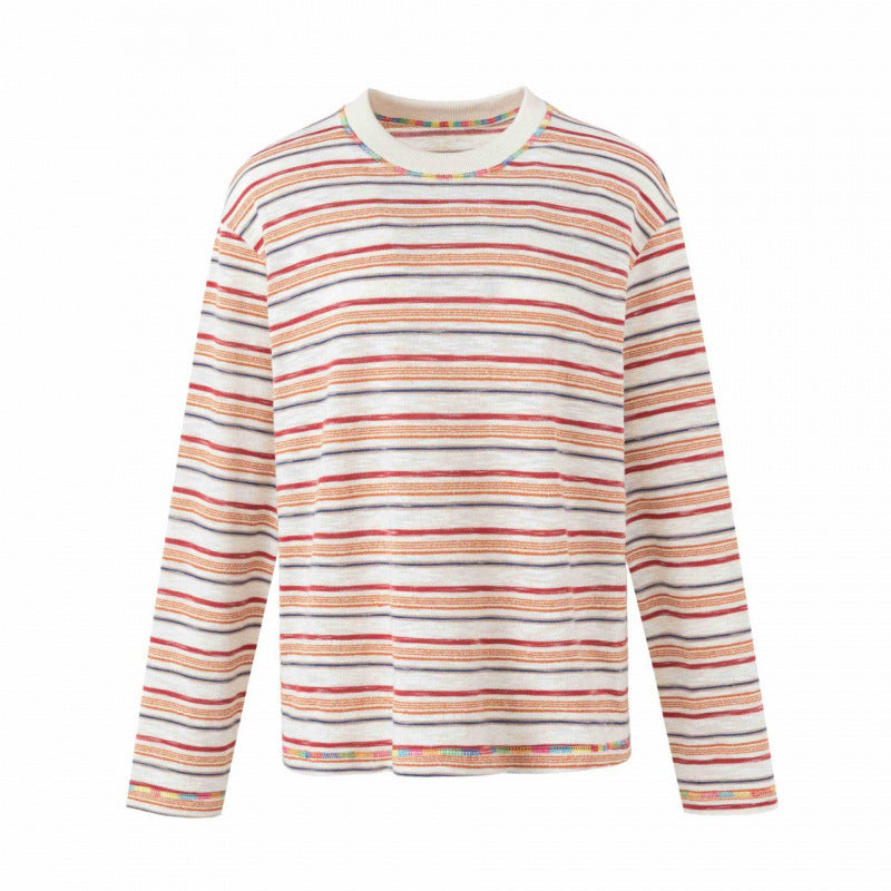 Unisex Oversize gestreifter Feinstrickpullover mit Rundhalsausschnitt und strukturierter Weboptik Shop Nory
