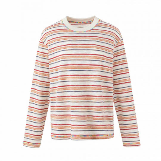 Unisex Oversize gestreifter Feinstrickpullover mit Rundhalsausschnitt und strukturierter Weboptik Shop Nory