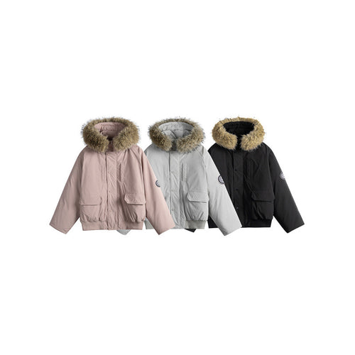 Damen Kurz-Bomberjacke mit Thermowattierung, Kapuze mit abnehmbarem Kunstfell und Utility-Taschen Shop Nory