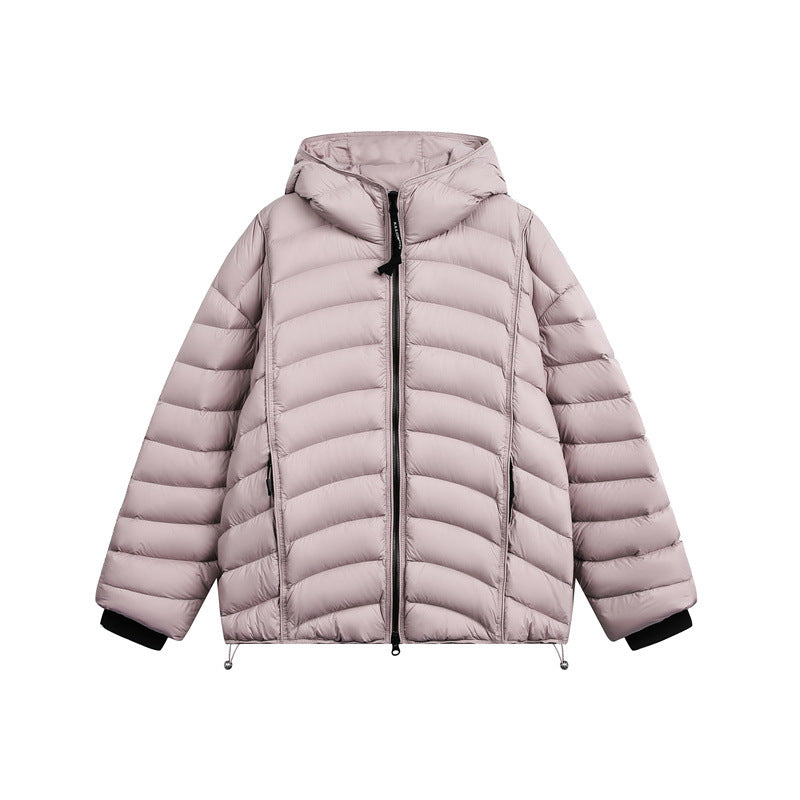 Damen Leichte Steppdaunenjacke mit Kapuze und verstellbarem Saum Shop Nory