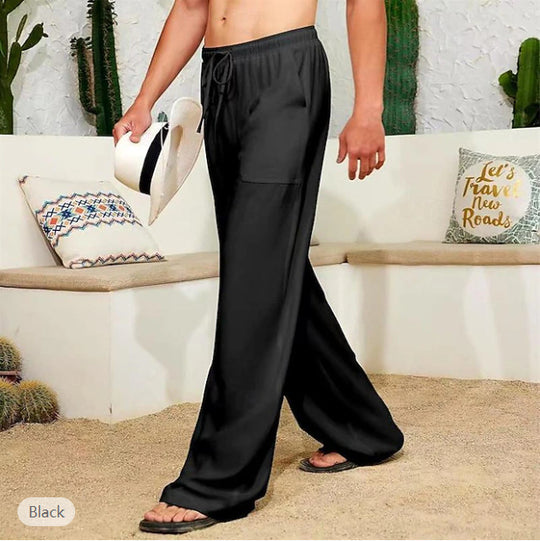 Herren weite Leinenhose mit Tunnelzug, aufgesetzten Seitentaschen und Relaxed-Fit Shop Nory