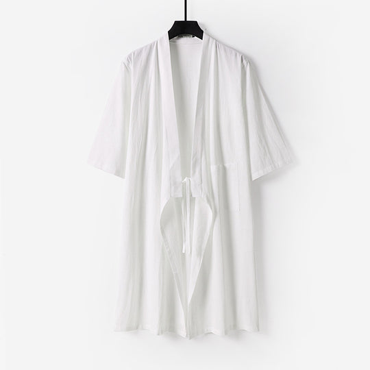 Unisex Oversize Kimono-Mantel aus Baumwollmischung mit Bindeband und Dreiviertelärmeln Shop Nory