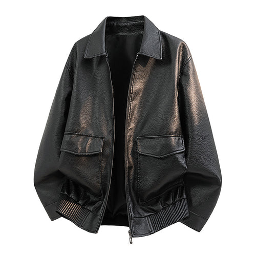 Herren Elegante Kunstleder-Bomberjacke Shop Nory